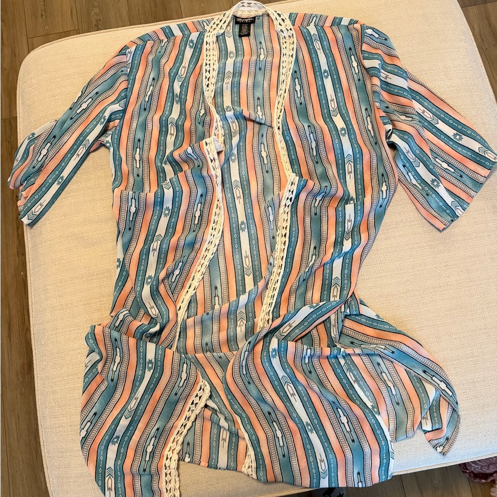 WRANGLER kimono Womens L XL Retro duster long crochet NWT